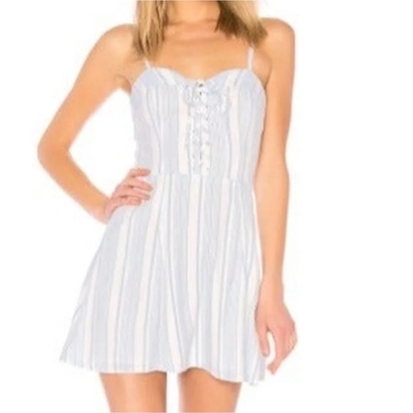 Superdown Libby Lace Up Dress in Blue & White - Picture 1 of 9